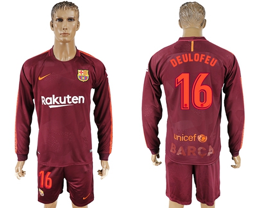 Barcelona #16 Deulofeu Sec Away Long Sleeves Soccer Club Jersey Barcelona #16 Deulofeu Sec Away Long Sleeves Soccer Club Jersey