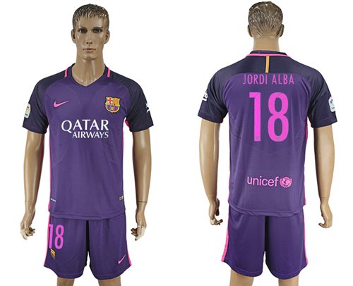 Barcelona #18 Jordi Alba Away Soccer Club Jersey