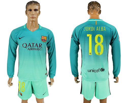 Barcelona #18 Jordi Alba Sec Away Long Sleeves Soccer Club Jersey Barcelona #18 Jordi Alba Sec Away Long Sleeves Soccer Club Jersey