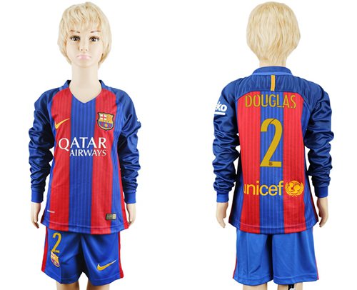 Barcelona #2 Douglas Home Long Sleeves Kid Soccer Club Jersey Barcelona #2 Douglas Home Long Sleeves Kid Soccer Club Jersey