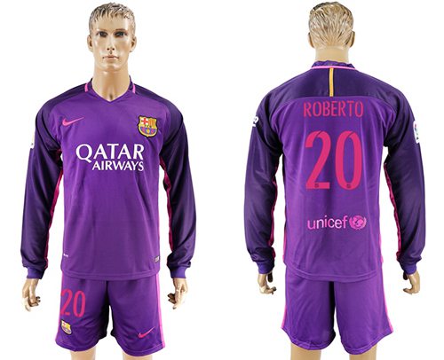 Barcelona #20 Roberto Away Long Sleeves Soccer Club Jersey Barcelona #20 Roberto Away Long Sleeves Soccer Club Jersey