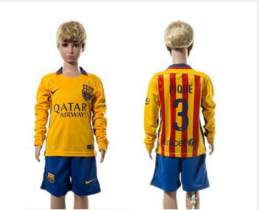 Barcelona #3 Pique Away Long Sleeves Kid Soccer Club Jersey Barcelona #3 Pique Away Long Sleeves Kid Soccer Club Jersey