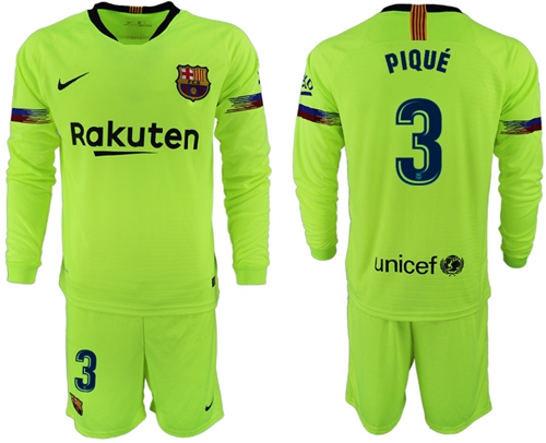 Barcelona #3 Pique Away Long Sleeves Soccer Club Jersey Barcelona #3 Pique Away Long Sleeves Soccer Club Jersey