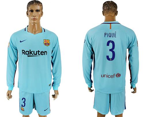 Barcelona #3 Pique Away Long Sleeves Soccer Club Jersey Barcelona #3 Pique Away Long Sleeves Soccer Club Jersey