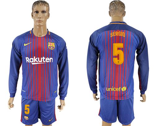 Barcelona #5 Sergio Home Long Sleeves Soccer Club Jersey Barcelona #5 Sergio Home Long Sleeves Soccer Club Jersey