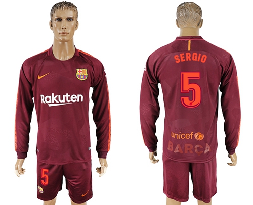 Barcelona #5 Sergio Sec Away Long Sleeves Soccer Club Jersey Barcelona #5 Sergio Sec Away Long Sleeves Soccer Club Jersey