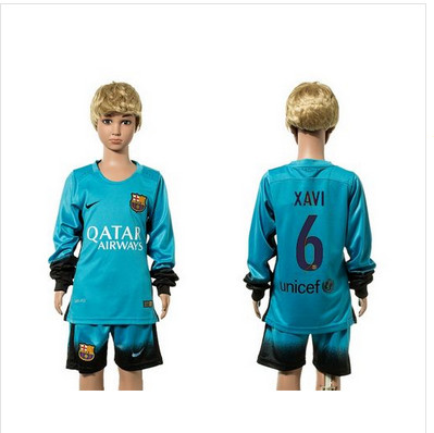 Barcelona #6 Xavi SEC Away Long Sleeves Kid Soccer Club Jersey Barcelona #6 Xavi SEC Away Long Sleeves Kid Soccer Club Jersey