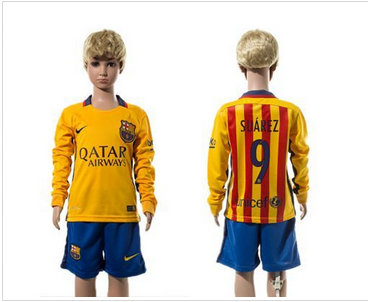 Barcelona #9 Suarez Away Long Sleeves Kid Soccer Club Jersey