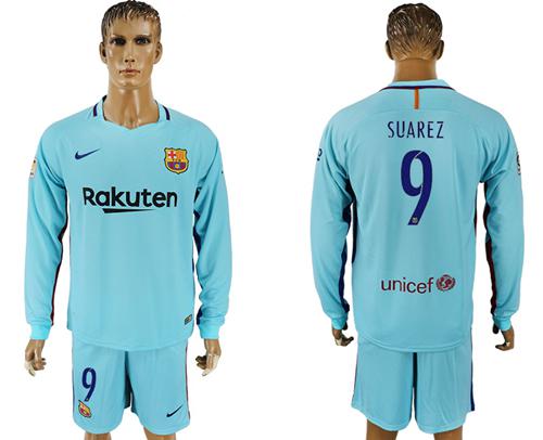 Barcelona #9 Suarez Away Long Sleeves Soccer Club Jersey Barcelona #9 Suarez Away Long Sleeves Soccer Club Jersey