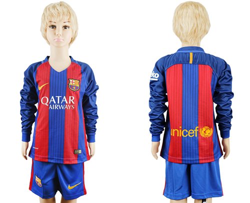 Barcelona Blank Home Long Sleeves Kid Soccer Club Jersey Barcelona Blank Home Long Sleeves Kid Soccer Club Jersey