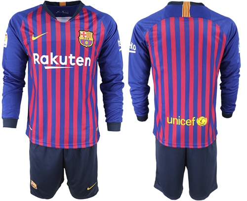 Barcelona Blank Home Long Sleeves Soccer Club Jersey Barcelona Blank Home Long Sleeves Soccer Club Jersey