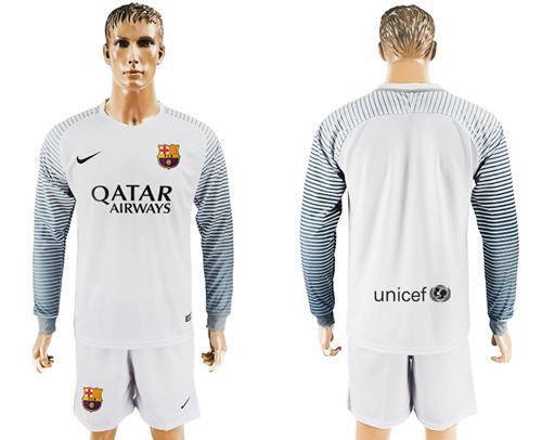 Barcelona Blank White Goalkeeper Long Sleeves Soccer Club Jersey Barcelona Blank White Goalkeeper Long Sleeves Soccer Club Jersey