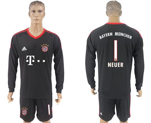 Bayern Munchen #1 Neuer Black Goalkeeper Long Sleeves Soccer Club Jersey Bayern Munchen #1 Neuer Black Goalkeeper Long Sleeves Soccer Club Jersey