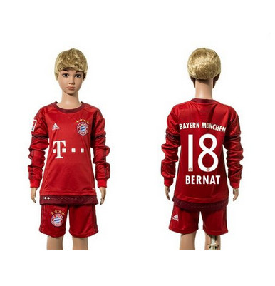 Bayern Munchen #18 Bernat Home Long Sleeves Kid Soccer Club Jersey Bayern Munchen #18 Bernat Home Long Sleeves Kid Soccer Club Jersey