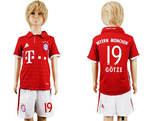 Bayern Munchen #19 Gotze Home Kid Soccer Club Jersey
