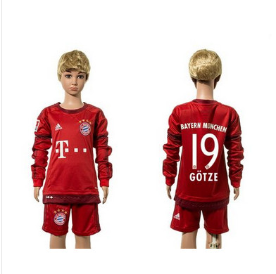 Bayern Munchen #19 Gotze Home Long Sleeves Kid Soccer Club Jersey Bayern Munchen #19 Gotze Home Long Sleeves Kid Soccer Club Jersey