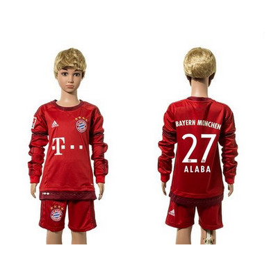 Bayern Munchen #27 Alaba Home Long Sleeves Kid Soccer Club Jersey Bayern Munchen #27 Alaba Home Long Sleeves Kid Soccer Club Jersey