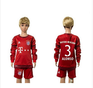 Bayern Munchen #3 Alonso Home Long Sleeves Kid Soccer Club Jersey Bayern Munchen #3 Alonso Home Long Sleeves Kid Soccer Club Jersey