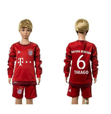 Bayern Munchen #6 Thiago Home Long Sleeves Kid Soccer Club Jersey Bayern Munchen #6 Thiago Home Long Sleeves Kid Soccer Club Jersey