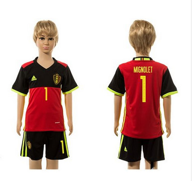 Belgium #1 Mignolet Red Home Kid Soccer Country Jersey
