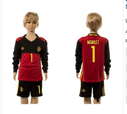 Belgium #1 Mignolet Red Home Long Sleeves Kid Soccer Country Jersey