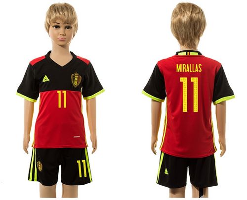 Belgium #11 Mirallas Red Home Kid Soccer Country Jersey