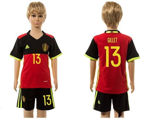 Belgium #13 Gillet Red Home Kid Soccer Country Jersey Belgium #13 Gillet Red Home Kid Soccer Country Jersey