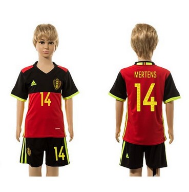 Belgium #14 Mertens Red Home Kid Soccer Country Jersey
