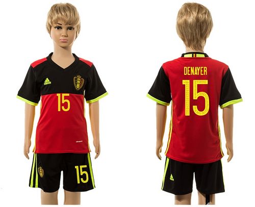 Belgium #15 Denayer Red Home Kid Soccer Country Jersey Belgium #15 Denayer Red Home Kid Soccer Country Jersey