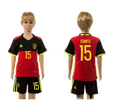 Belgium #15 Denayer Red Home Kid Soccer Country Jersey