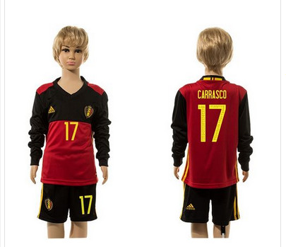 Belgium #17 Carrasco Red Home Long Sleeves Kid Soccer Country Jersey