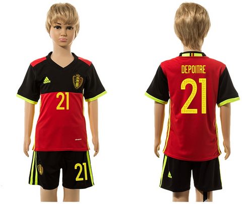 Belgium #21 Depoitre Red Home Kid Soccer Country Jersey Belgium #21 Depoitre Red Home Kid Soccer Country Jersey