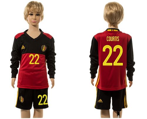 Belgium #22 Courtis Red Home Long Sleeves Kid Soccer Country Jersey Belgium #22 Courtis Red Home Long Sleeves Kid Soccer Country Jersey