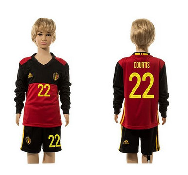 Belgium #22 Courtis Red Home Long Sleeves Kid Soccer Country Jersey