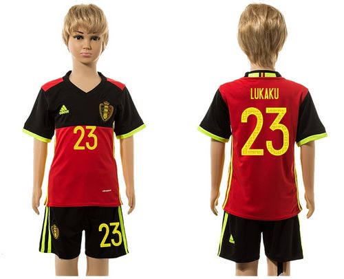 Belgium #23 Kukaku Red Home Kid Soccer Country Jersey