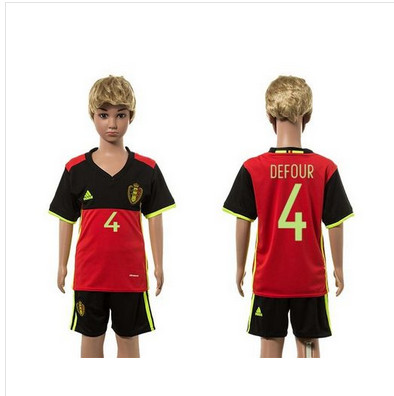 Belgium #4 Defour Red Home Kid Soccer Country Jersey