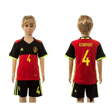Belgium #4 Kompany Red Home Kid Soccer Country Jersey