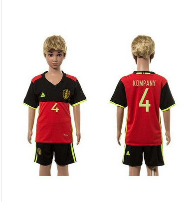 Belgium #4 Kompany Red Home Kid Soccer Country Jersey