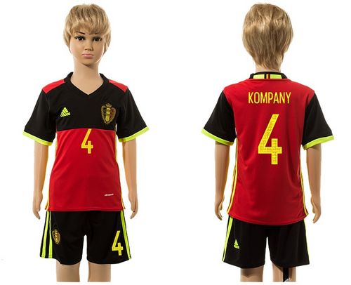 Belgium #4 Kompany Red Home Kid Soccer Country Jersey