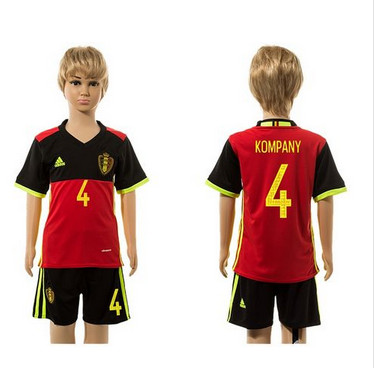 Belgium #4 Kompany Red Home Kid Soccer Country Jersey