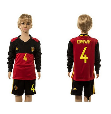 Belgium #4 Kompany Red Home Long Sleeves Kid Soccer Country Jersey Belgium #4 Kompany Red Home Long Sleeves Kid Soccer Country Jersey
