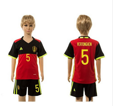 Belgium #5 Vertonghen Red Home Kid Soccer Country Jersey