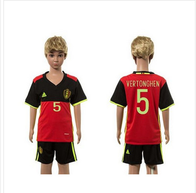 Belgium #5 Vertonghen Red Home Kid Soccer Country Jersey