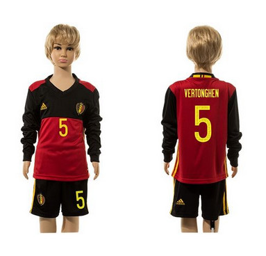 Belgium #5 Vertonghen Red Home Long Sleeves Kid Soccer Country Jersey Belgium #5 Vertonghen Red Home Long Sleeves Kid Soccer Country Jersey