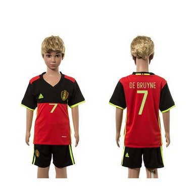 Belgium #7 De Bruyne Red Home Kid Soccer Country Jersey