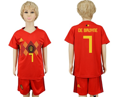 Belgium #7 De Bruyne Red Home Kid Soccer Country Jersey Belgium #7 De Bruyne Red Home Kid Soccer Country Jersey