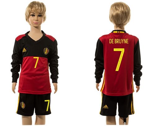 Belgium #7 De Bruyne Red Home Long Sleeves Kid Soccer Country Jersey Belgium #7 De Bruyne Red Home Long Sleeves Kid Soccer Country Jersey