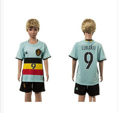 Belgium #9 Lukaku Away Kid Soccer Country Jersey