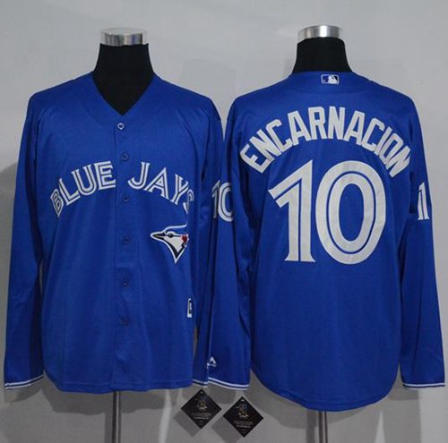 Blue Jays #10 Edwin Encarnacion Blue New Cool Base Long Sleeve Stitched MLB Jersey Blue Jays #10 Edwin Encarnacion Blue New Cool Base Long Sleeve Stitched MLB Jersey