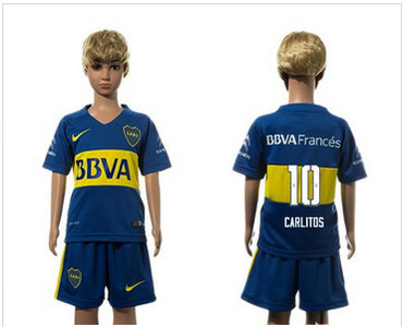 Boca Juniors #10 Carlitos Home Kid Soccer Club Jersey